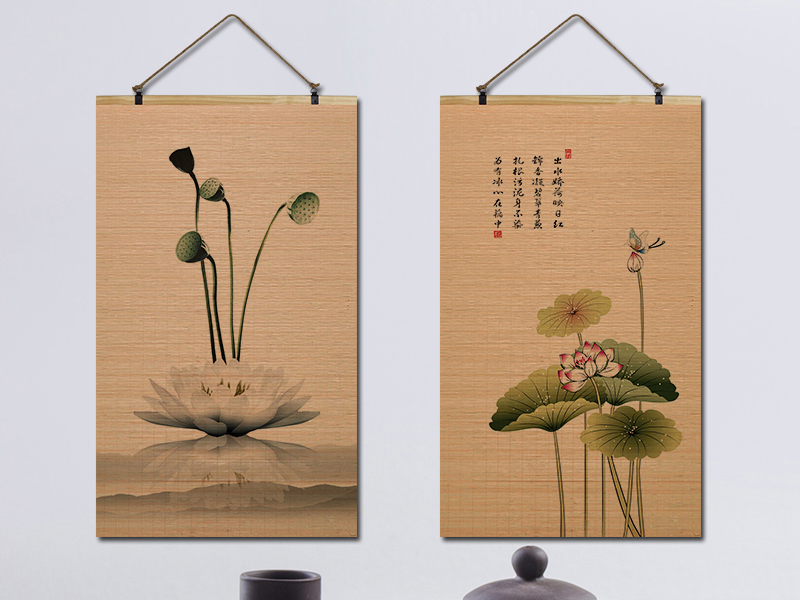 Hang pictures on bamboo curtains